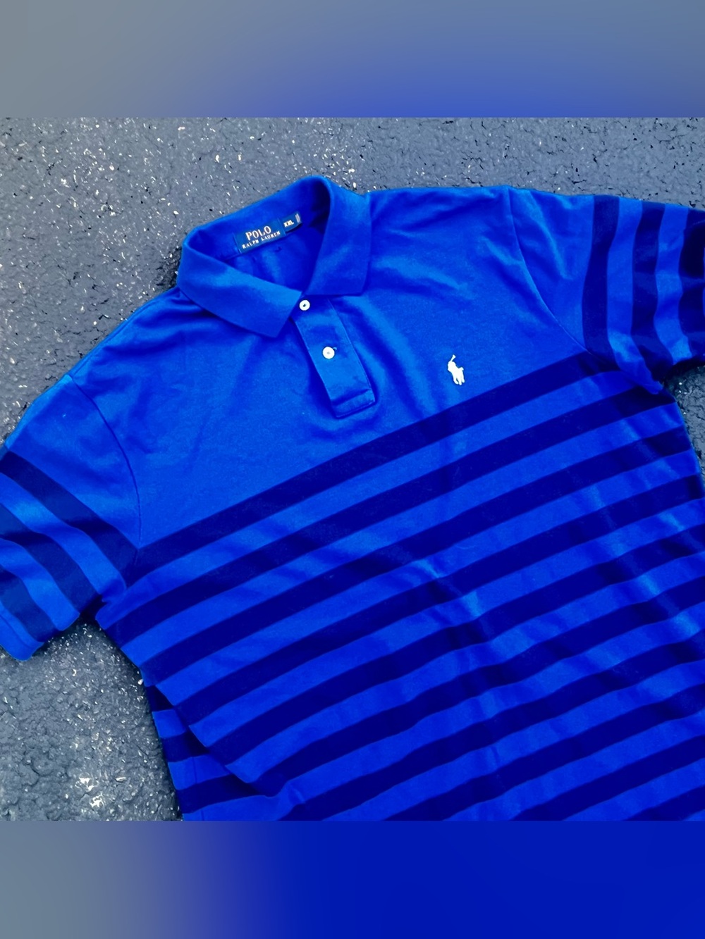 Polo Ralph Lauren Mens Custom-Fit Polo Shirt Size XXL Blue Striped Short Sleeve
